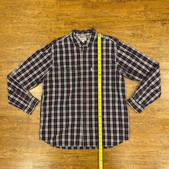 Carhartt Blue White Red Plaid Cotton Relaxed Fit Button Down Shirt Men's XL Tall - Picture 10 of 11